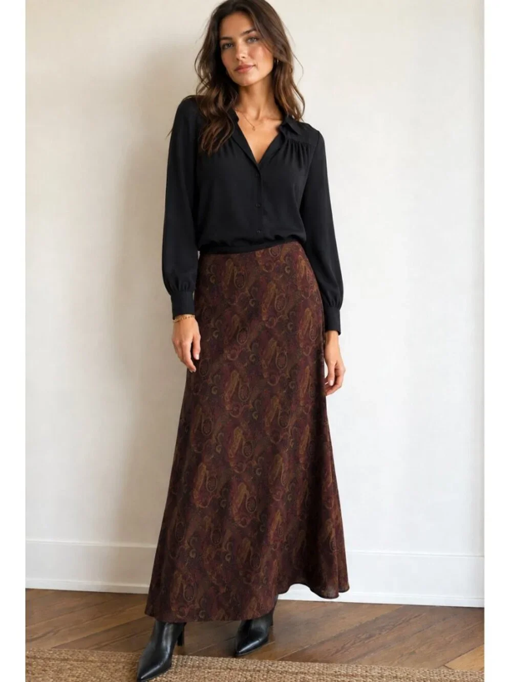 Ralph Lauren Paisley Brown Maxi Skirt Classic Cottagcore Preppy  Academia 8